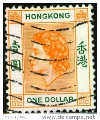 HONG KONG, COMMEMORATIVO, REGINA ELISABETTA II, 1954, FRANCOBOLLO USATO - Gebruikt