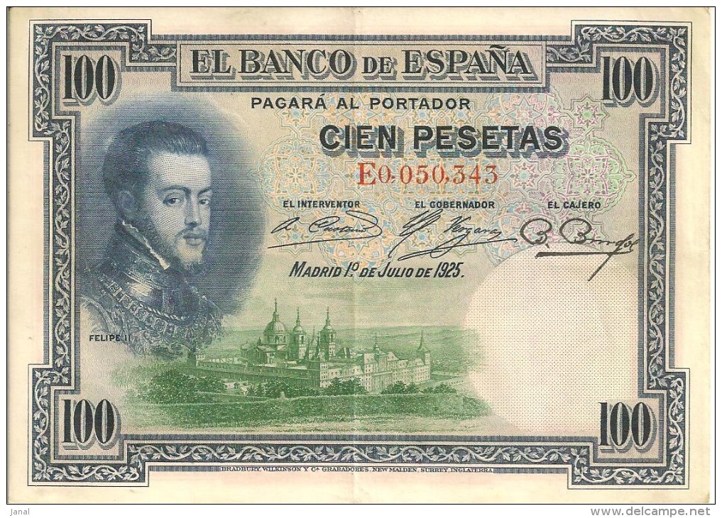 BILLETS - ESPAGNE - 100 PESETAS - 1925 - N°E0,050,343 - 100 Peseten