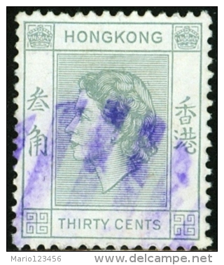 HONG KONG, COMMEMORATIVO, REGINA ELISABETTA II, 1954, FRANCOBOLLO USATO, Scott 190 - Used Stamps