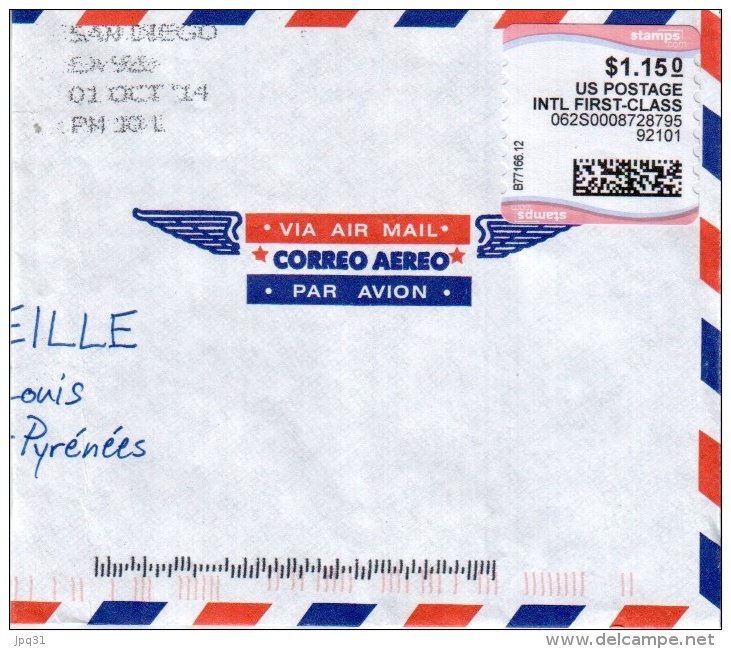 Vignette US Postage Intl First Class Sur Enveloppe Voyagée - Other & Unclassified