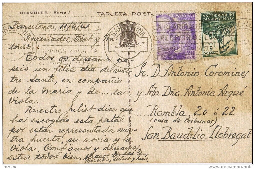 10842. Postal BARCELONA 1941. Recargo Exposicion - Barcelona