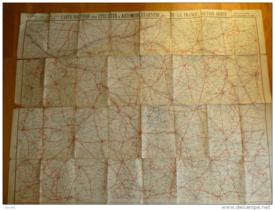 CARTE TARIDE  Pour Cyclistes Et Automobilistes Centre  Section Ouest. Format 90x70. - Cartes Routières