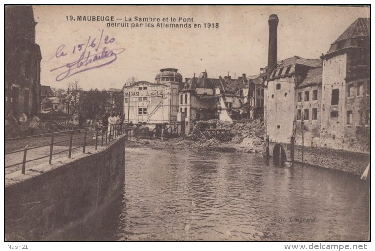 Carte Postale Du 15 Juin 1920   -  MAUBEUGE -  Pont Sur La Sambre Détruit En 1918 - Guerre 1914-18