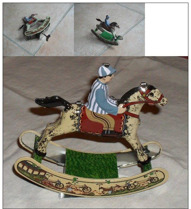 JOUET EN TOLE MECANIQUE CHEVAL A BASCULE AVEC SON JOCKEY - Other & Unclassified