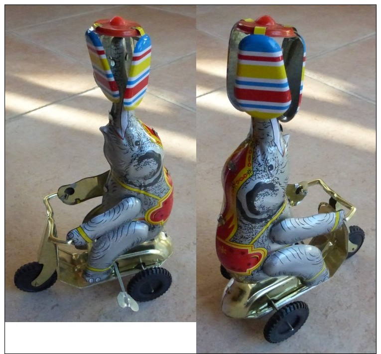 JOUET EN TOLE MECANIQUE L´ELEPHANT EN TRICYCLE ET HELICES - Other & Unclassified