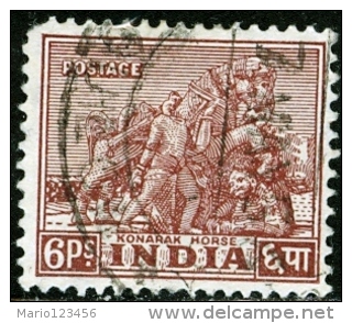 INDIA, MONUMENTI DELL’INDIA, KONARAK HORSE, 1949, FRANCOBOLLO USATO, Scott 208 - Used Stamps
