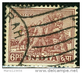 INDIA, MONUMENTI DELL’INDIA, KONARAK HORSE, 1949, FRANCOBOLLO USATO, Scott 208 - Used Stamps