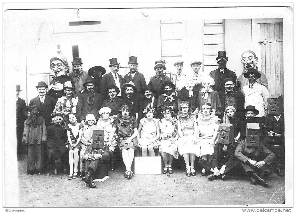 Grande Photographie Originale Carnaval Ou Fête Costumée, Grosses Têtes - Anonyme Personen