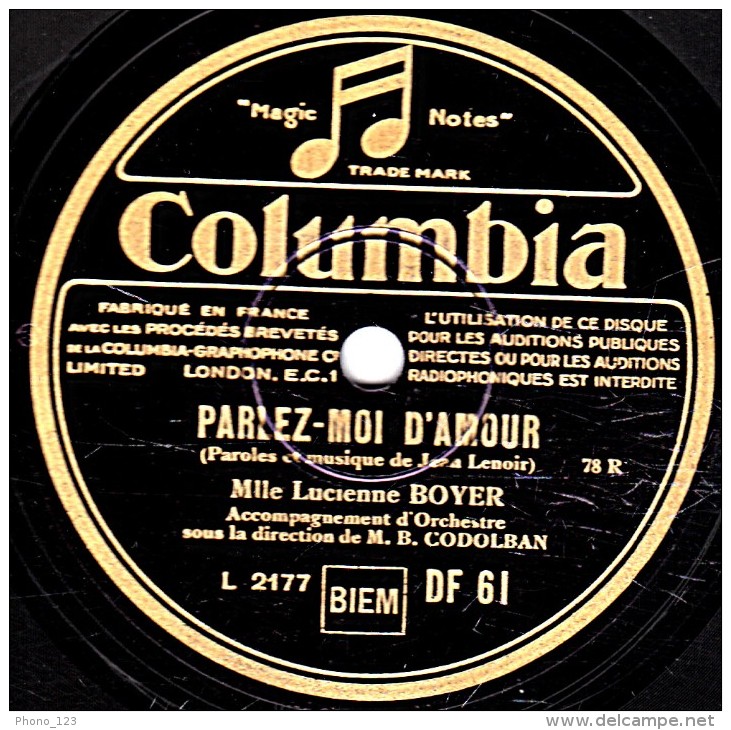 78 Trs - 25 Cm - Columbia  LF 104 - état B -  Georges THILL - ELEGIE - FORTUNIO - 78 Rpm - Schellackplatten