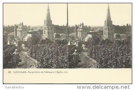 CPA Stéréoscopique De LANGEAIS - Vue Générale Du Château Et L'Eglise (stéréo N°23). - Langeais