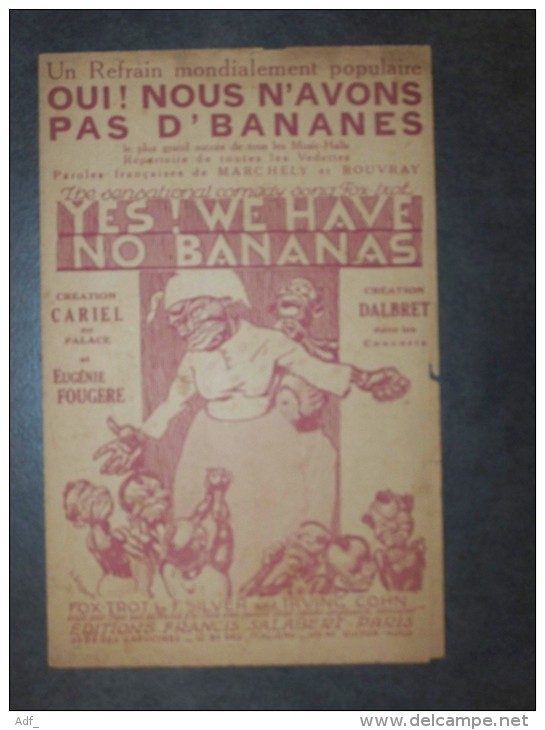 @ PARTITION ILLUSTREE OUI ! NOUS N'AVONS PAS D'BANANES, YES ! WE HAVE NO BANANAS, ILLUSTRATION R. DE VALERIO - Partitions Musicales Anciennes