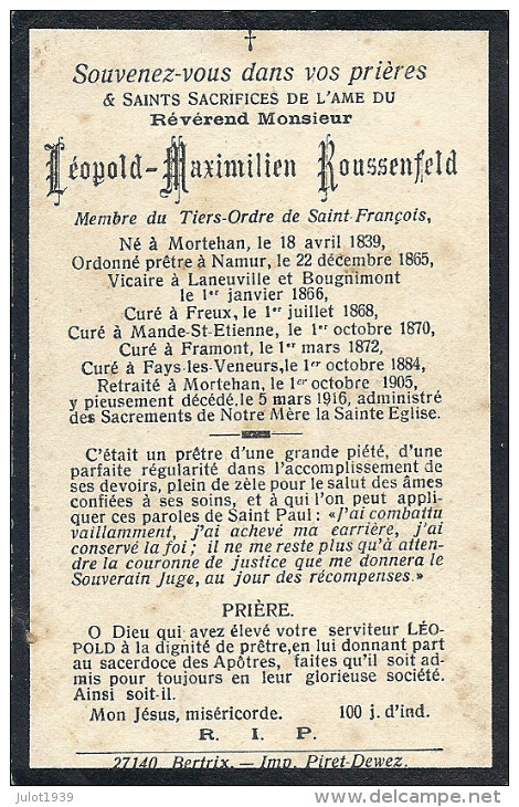 MORTEHAN ..-- REVEREND Léopold ROUSSENFELD , Né En 1839 , Décédé En 1916 . - Bertrix