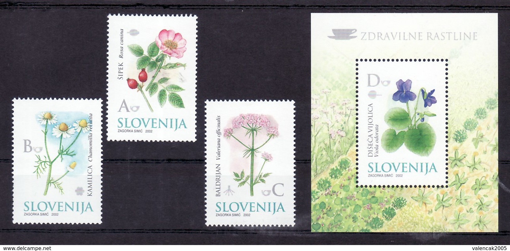 1261/ Slowenien Slovenia Slovenie 2002 Mi.No.396 - 399 ** MNH Seria + Block Heilpflanzen Flowers Blumen Medicinal Plants - Geneeskrachtige Planten