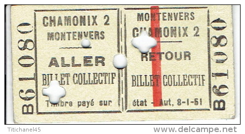 19 Juillet 1955 : Billet Collectif Aller-retour CHAMONIX 2 - MONTENVERS - Europa