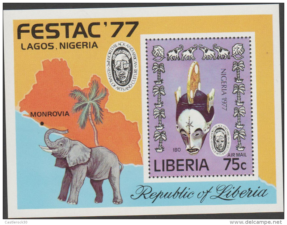 O)1977 LIBERIA, ELEPHANTS, FESTIVAL OF ARTS AND CULTURE, SOUVENIR MNH - Liberia