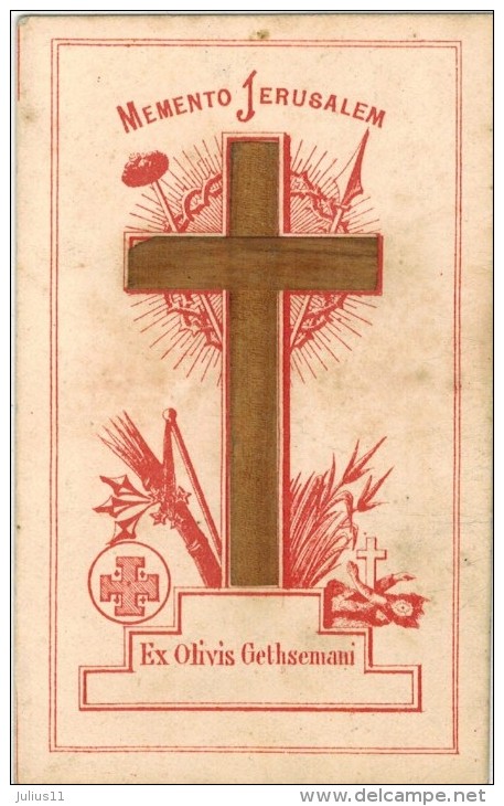 IMAGE PIEUSE RELIGIEUSE HOLY CARD SANTINI Croix En Bois Olivier : Memento JERUSALEM Ex Olivis GETHSEMANI Reliquia ? - Santini