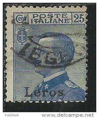 COLONIE ITALIANE EGEO 1912 LERO (LEROS) CENT. 25 CENTESIMI USATO USED - Ägäis (Lero)