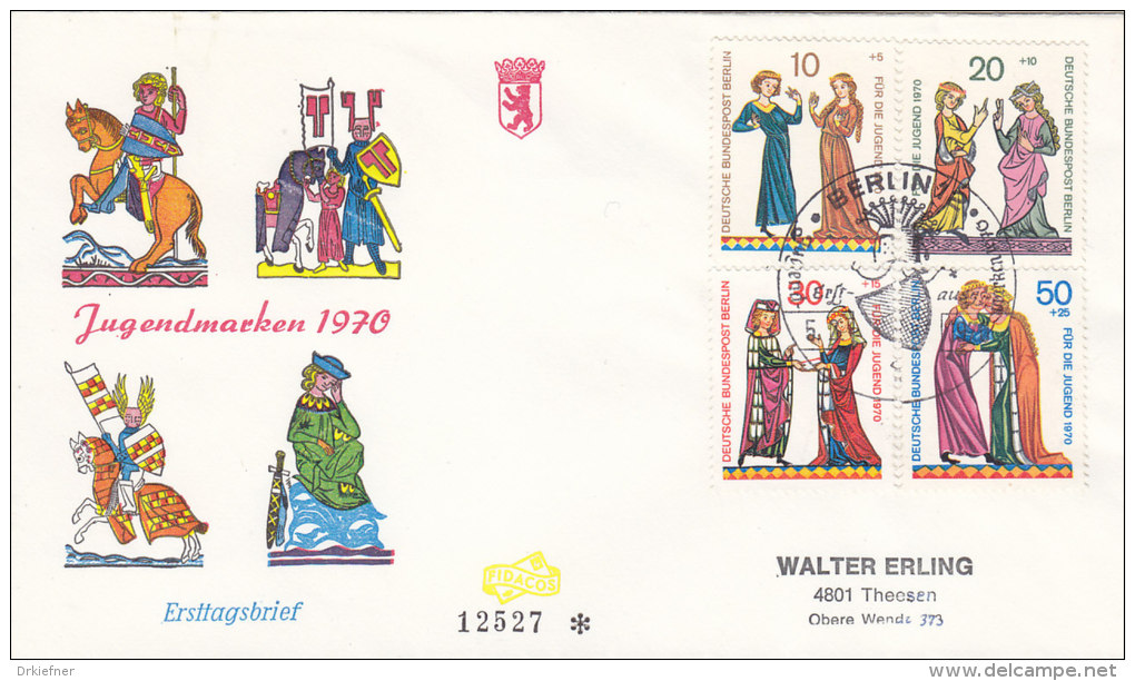 BERLIN  354 I Auf FDC Mit 354-357, Minnesänger 1970, PF I: "N" Von "BERLIN" Gebrochen - Variétés Et Curiosités