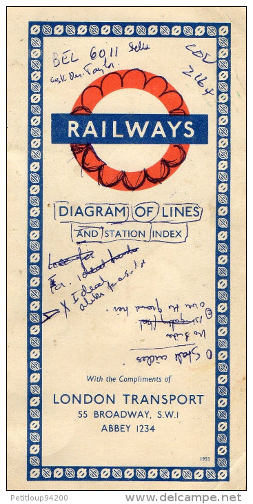 PLAN METRO LONDRES   RAILWAYS London Transport 1955 - Europe