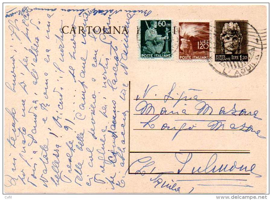 ITALIA / ITALY 1946 - Entire Postal Card Of Lire 1,20 Plus Additional Postage Of 60 Cent + Lire 1,20 - Stamped Stationery