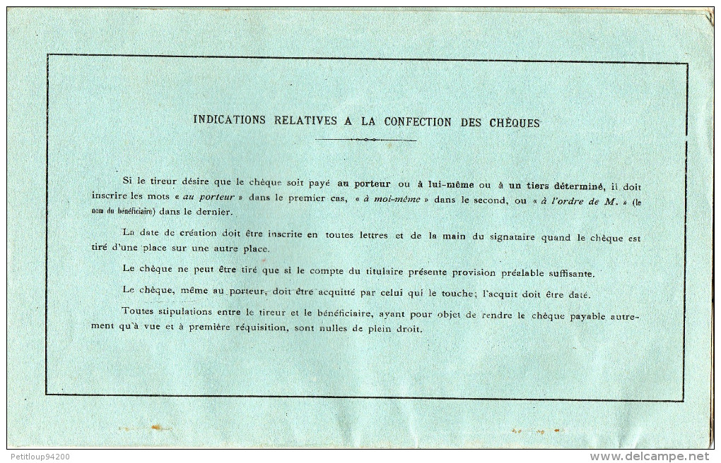 CHEQUIER  SOCIETE GENERALE  Gisors  SEPTEMBRE 1913 - Chèques & Chèques De Voyage