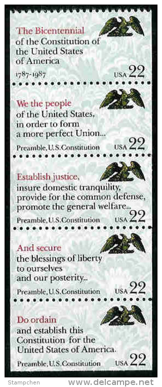 Booklet Pane 5 1987 USA Drafting Constitution Stamps Sc#2355-59 2359a Eagle - Other & Unclassified