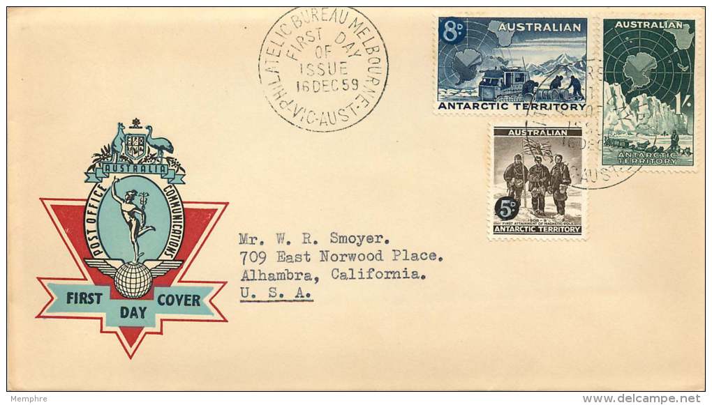 1959  Exlorers 5d On 4d, 5d On 7d And 1/-  On Generic Hermes Red Cachet - FDC