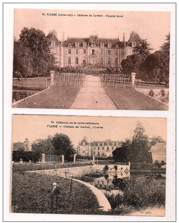 PLESSÉ - Lot De 2 CP - Chateau De Carheil - Façade Nord (Chapeau N°51) & L'Entrée (lo Mile N°70) - 2 Scans - Other & Unclassified