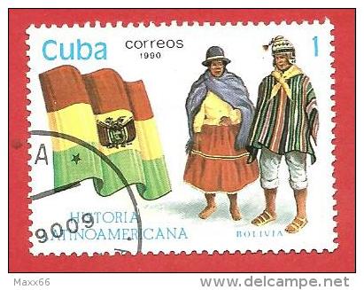 CUBA USATO - 1990 - Storia Latino Americana - Bolivia - 1 ¢ - Yt 3059 - Oblitérés