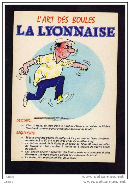 Jeu De Boules *-la Lyonnaise  *- Carte Postale- Illustrée Avec Son Reglement--années 50-60 - Regionale Spiele