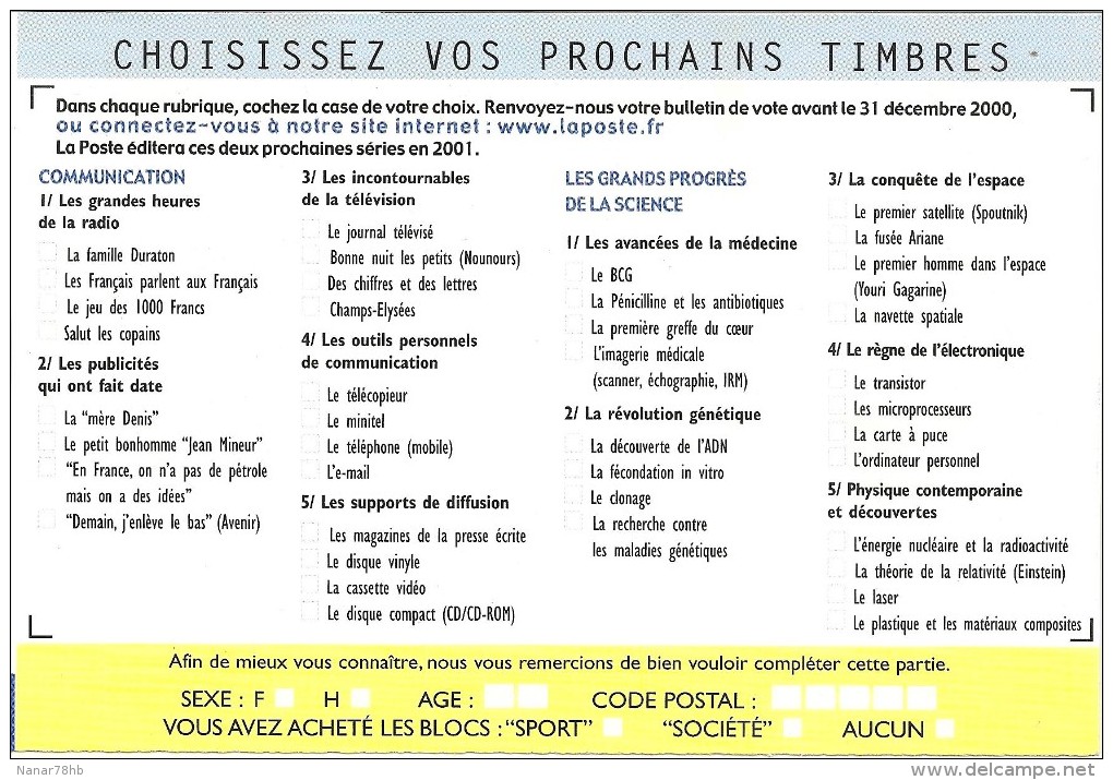 Carte Réponse Pour La Poste  (validité 25/09/2000  24/12/2000) - Buste Risposta T