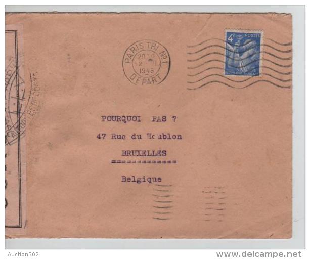 TP Marianne Iris S/L.c.Paris Tri N°1 En 1945 Censurée V.Belgique PR1353 - Lettres & Documents