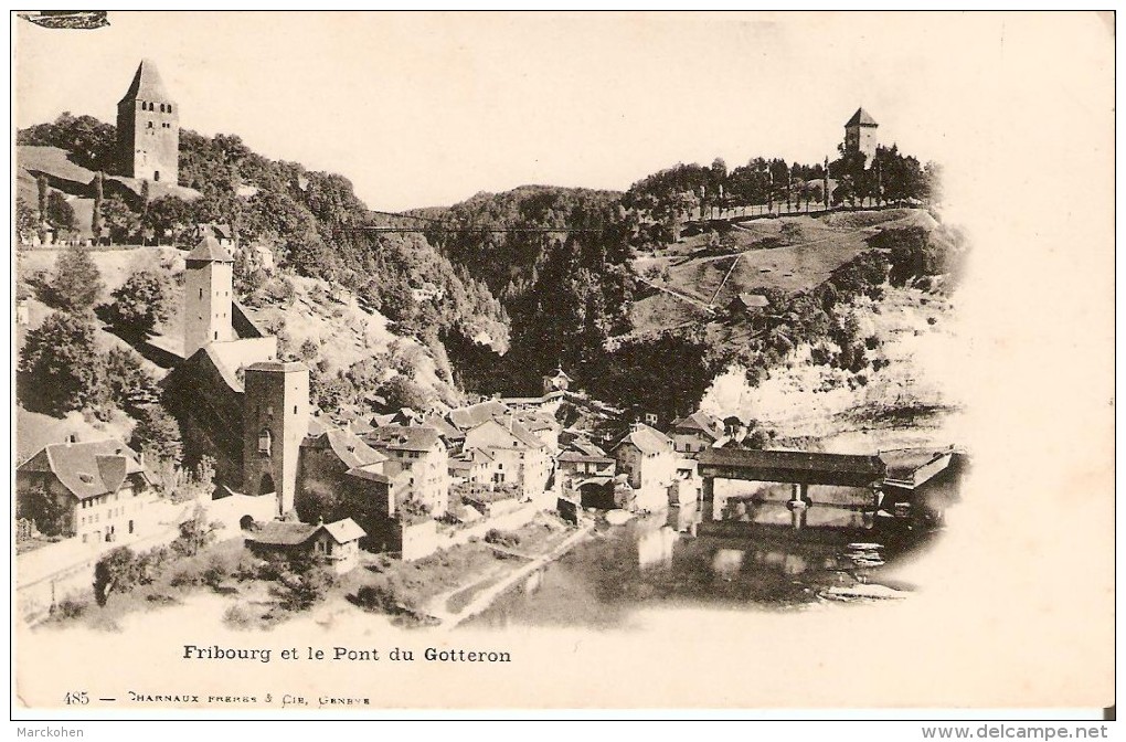 Fribourg : Le Vieux Pont De La Basse Ville Et Le Pont De Gotteron. CPA Précurseurs. - Pont-la-Ville