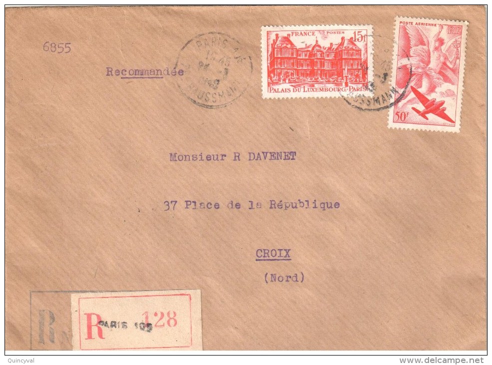 2322 PARIS Lettre Recommandée Ob 233 1949 Grille Provisoire Et étiquette 804 Luxembourg PA17 50 F Iris - Briefe U. Dokumente