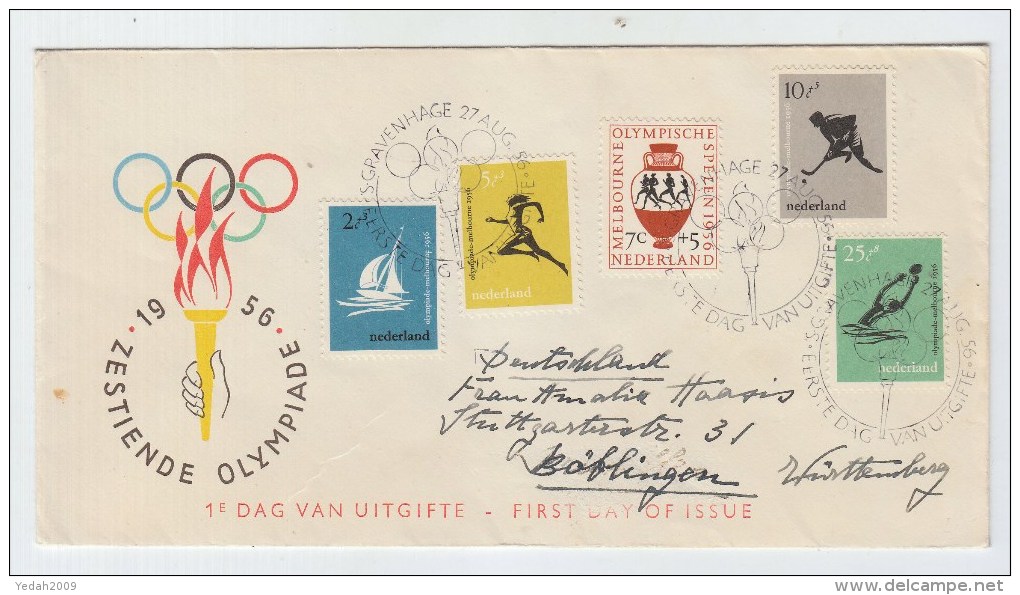 Netherlands/Germany FIRST DAY COVER FDC OLYMPIC GAMES 1956 - Summer 1956: Melbourne