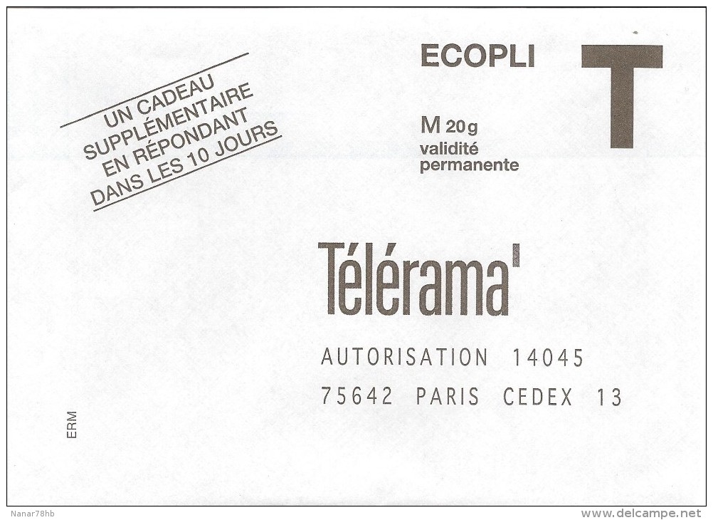 Enveloppe Réponse Pour Télérama (validité Permanente 20g) - Cartes/Enveloppes Réponse T