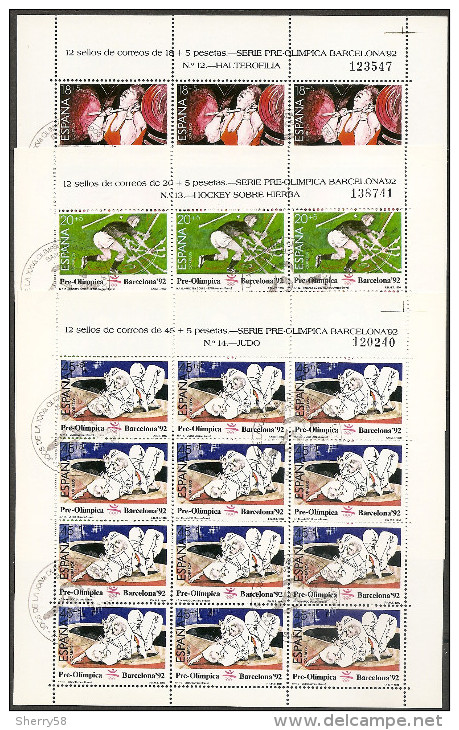 1990-ED.3054a56 EN MINIPLIEGO- M.P. 10,11,12-BARCELONA'92 IV SERIE PREOLÍMPICA.HALTEROFILIA.HOCKEY.JUDO-MAT. ESPECIAL 1e - Hojas Completas