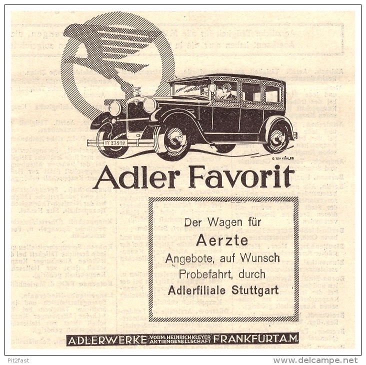 Original Werbung - 1929 - ADLER Favorit - Krankenwagen , Arzt , Oldtimer !! - KFZ
