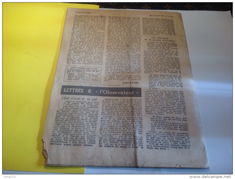 L Observateur  Politique économique Et Littéraire Paix Guerre 1953  Les Juifs En URSS Par Alexander Werth - Sonstige & Ohne Zuordnung