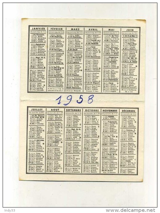 - CALENDRIER DE POCHE .  MARMANDE 1958 . - Petit Format : 1961-70