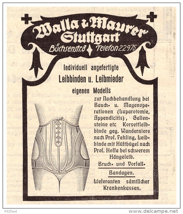 Original Werbung - 1929 - Walla & Maurer In Stuttgart , Leibmieder , Korsett , Corset !!! - Lingerie