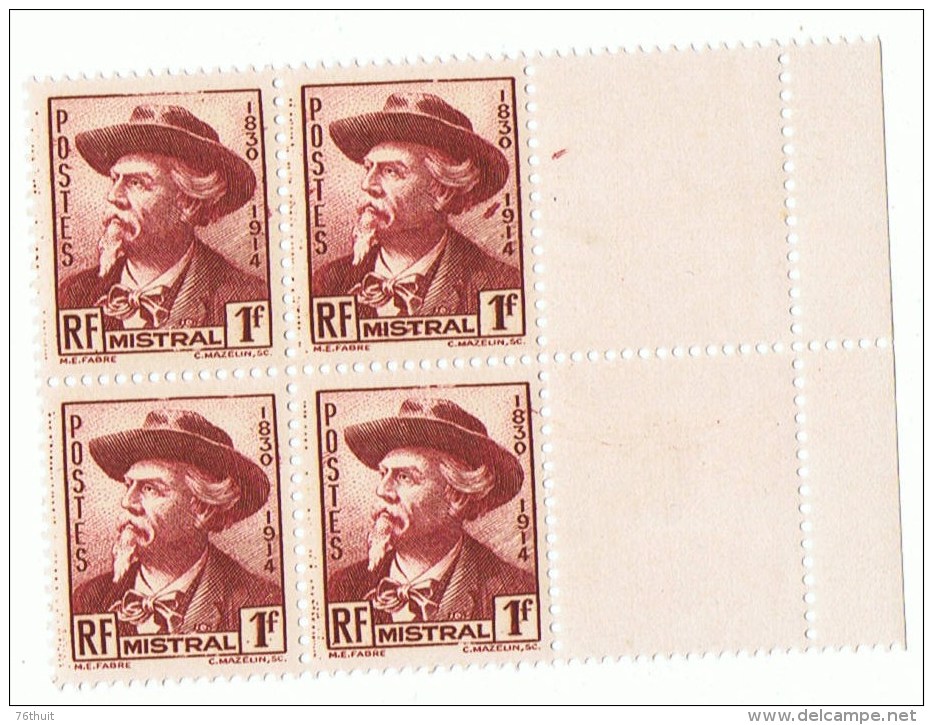 1941 - Fréderic MISTRAL - Bloc De 4 Timbres Neufs  - Yvert & Tellier N° 495 - Neufs