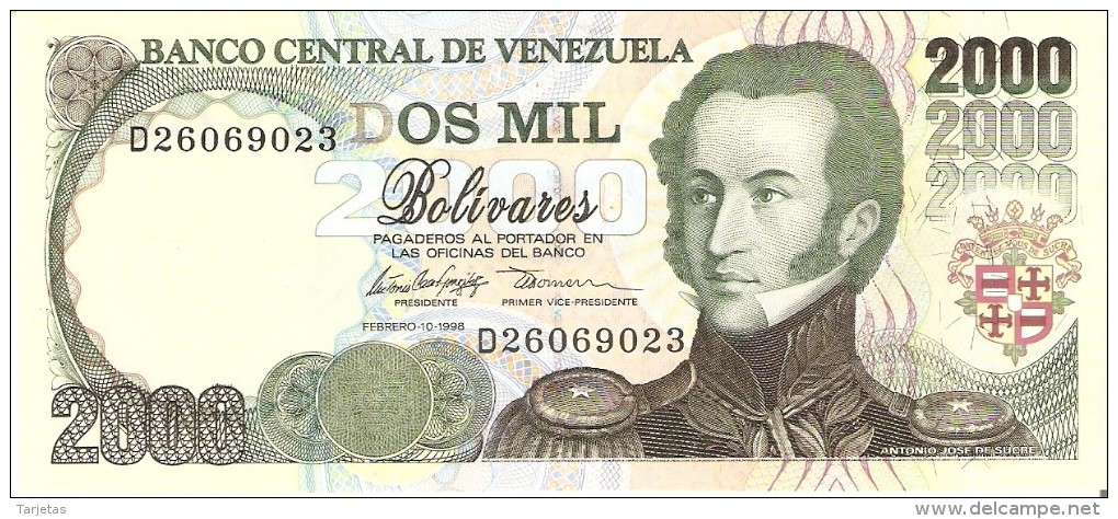 BILLETE DE VENEZUELA DE 2000 BOLIVARES DEL AÑO 1998 (BANKNOTE) SIN CIRCULAR-UNCIRCULATED - Venezuela