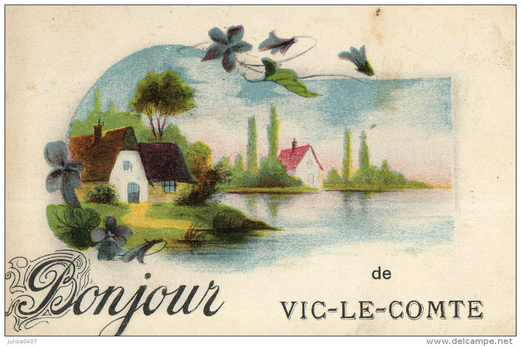 VIC LE COMTE (63) Carte Fantaisie Bonjour De - Vic Le Comte