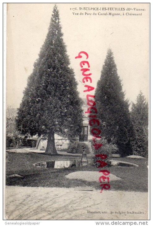 87- SAINT SULPICE LES FEUILLES -ST SULPICE LES FEUILLES-  CHATEAU - VUE DU PARC DU CASTEL MIGNON A CHERENARD  RARE - Saint Sulpice Les Feuilles