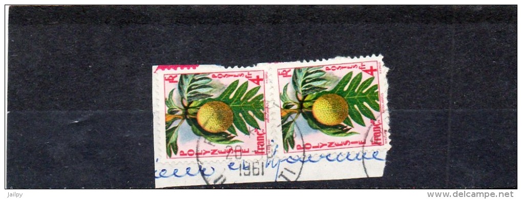 POLYNESIE FRANCAISE      2 Timbres 4,00 F     1958    Y&T: 13     Sur Fragment Oblitérés - Used Stamps
