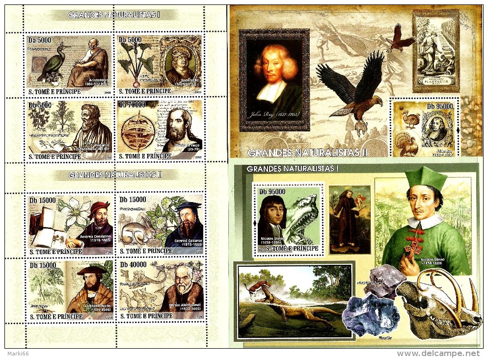 Sao Tome And Principe - 2008 - Famous Naturalists - Set Of 2 Miniature Sheets And 2 Souvenir Sheets - Sao Tomé E Principe