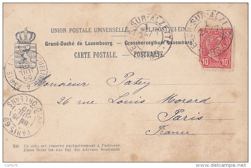 Luxembourg - Eglise De Grund - Cachet Postal 1899 Esch Sur Alzette Paris - Esch-Alzette