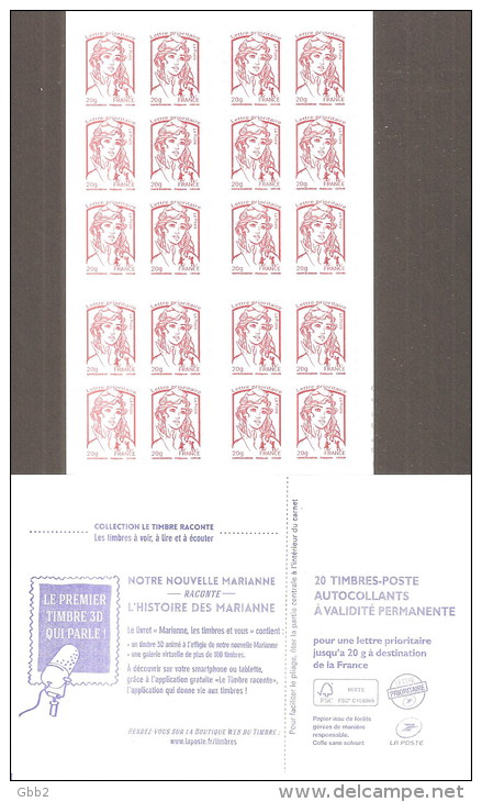 CARNET 851-C 3 Marianne De Ciappa-Kawena "LE PREMIER TIMBRE 3D QUI PARLE"  20 Timbres DAB. Produit Très RARE. - Autres & Non Classés