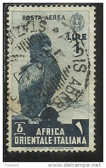 AFRICA ORIENTALE ITALIANA EASTERN ITALIAN AOI 1938 SOGGETTI VARI POSTA AEREA AIR MAIL LIRE 1 USATO USED - Italian Eastern Africa